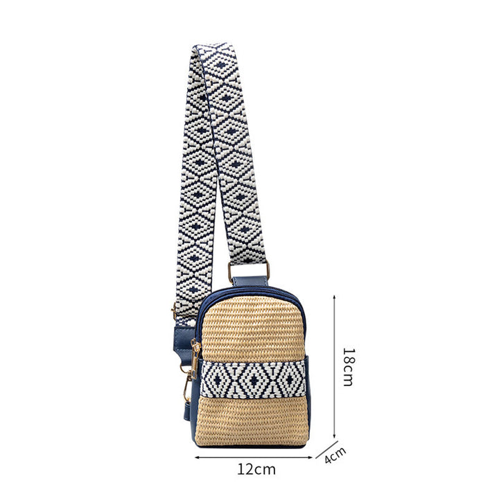 Borsa a tracolla in paglia intrecciata con piccola geometria Buddha Stones