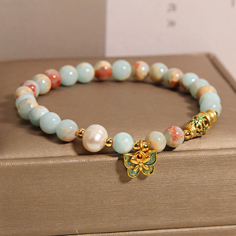 Braccialetto della ricchezza con farfalla di perle di pietra Shoushan Buddha Stones