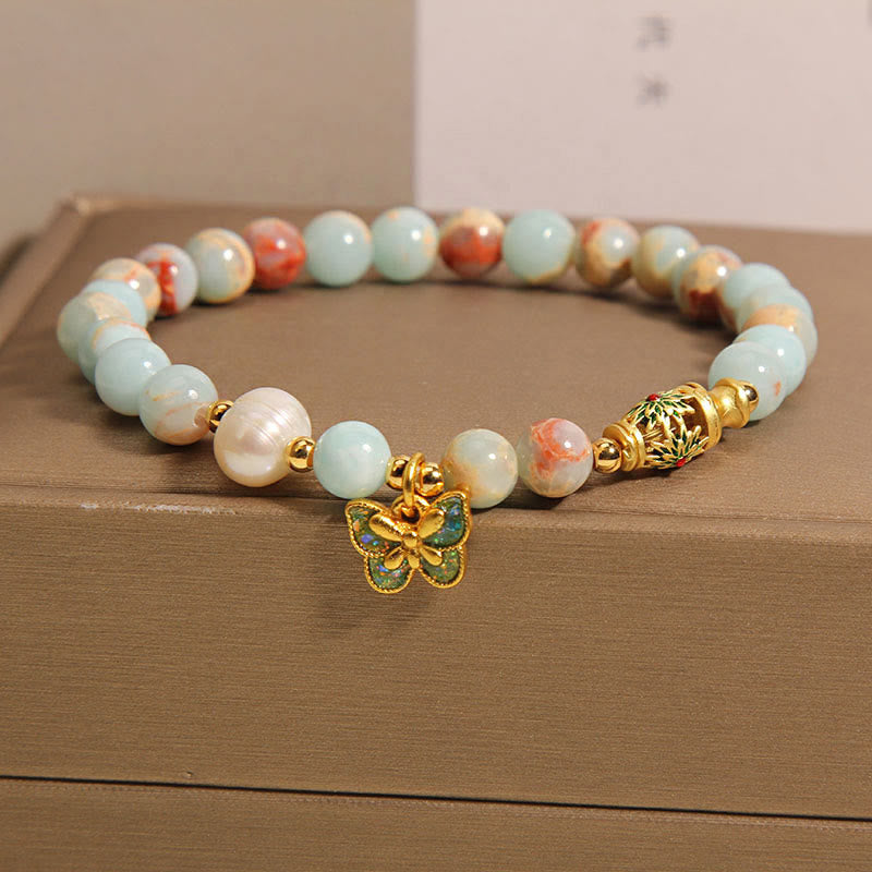 Braccialetto della ricchezza con farfalla di perle di pietra Shoushan Buddha Stones