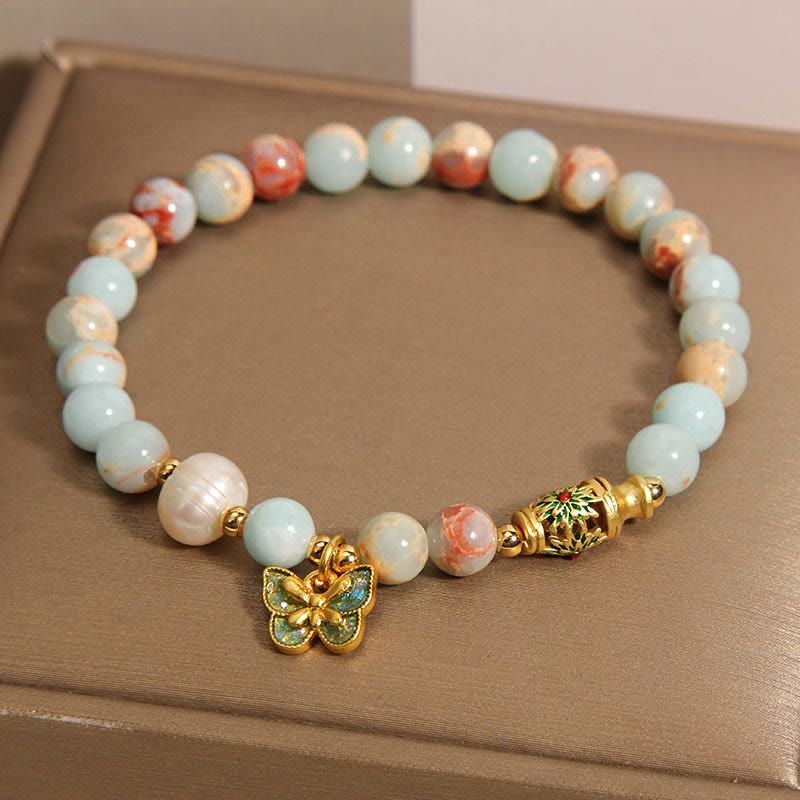 Braccialetto della ricchezza con farfalla di perle di pietra Shoushan Buddha Stones