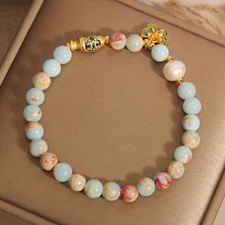 Braccialetto della ricchezza con farfalla di perle di pietra Shoushan Buddha Stones