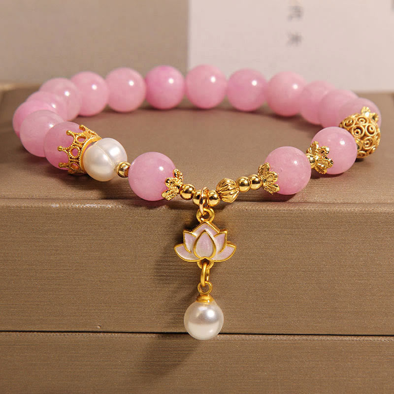 Bracciale dell'armonia con ciondolo di loto in perla di quarzite rosa Buddha Stones - Quarzite rosa (circonferenza del polso: 14-17 cm) - image 1