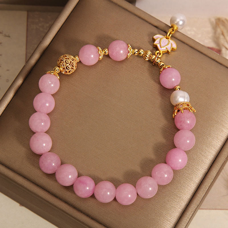 Bracciale dell'armonia con ciondolo di loto in perla di quarzite rosa Buddha Stones - image 5