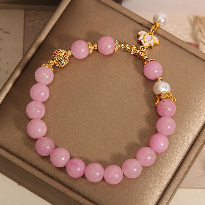 Bracciale dell'armonia con ciondolo di loto in perla di quarzite rosa Buddha Stones - image 5