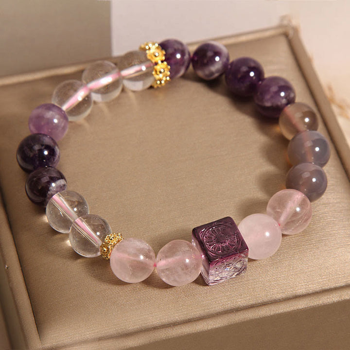 Bracciale Buddha Stones Naturale Ametista Rosa Cristallo Pace Interiore E Guarigione