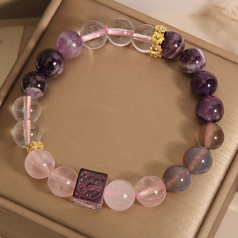 Bracciale Buddha Stones Naturale Ametista Rosa Cristallo Pace Interiore E Guarigione
