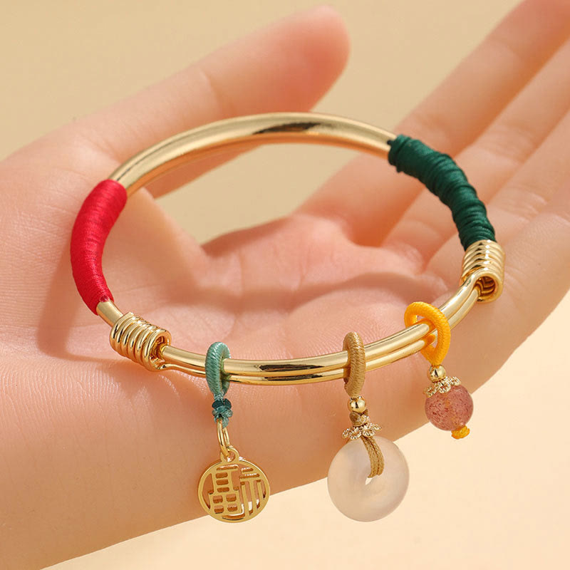 Braccialetto con fibbia della pace in cristallo rosa Buddha Stones Lucky Flower Love
