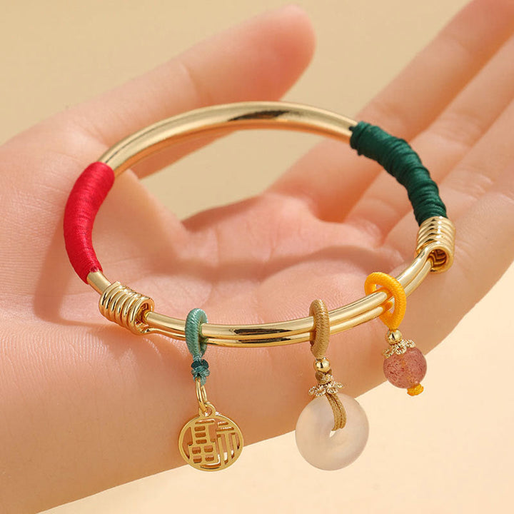Braccialetto con fibbia della pace in cristallo rosa Buddha Stones Lucky Flower Love