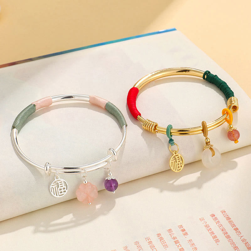 Braccialetto con fibbia della pace in cristallo rosa Buddha Stones Lucky Flower Love