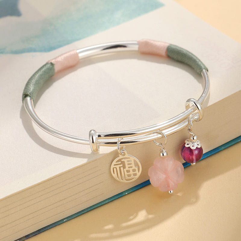 Braccialetto con fibbia della pace in cristallo rosa Buddha Stones Lucky Flower Love