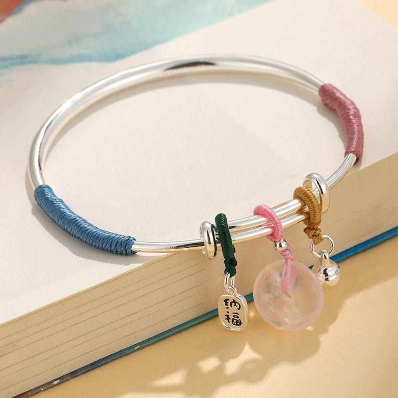 Braccialetto con fibbia della pace in cristallo rosa Buddha Stones Lucky Flower Love