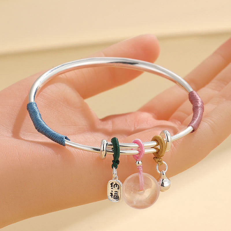 Braccialetto con fibbia della pace in cristallo rosa Buddha Stones Lucky Flower Love
