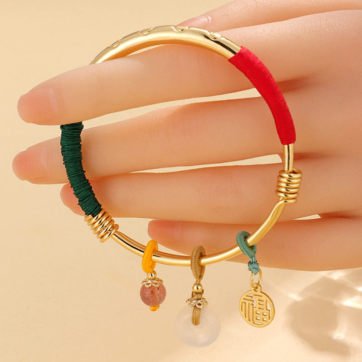 Braccialetto con fibbia della pace in cristallo rosa Buddha Stones Lucky Flower Love