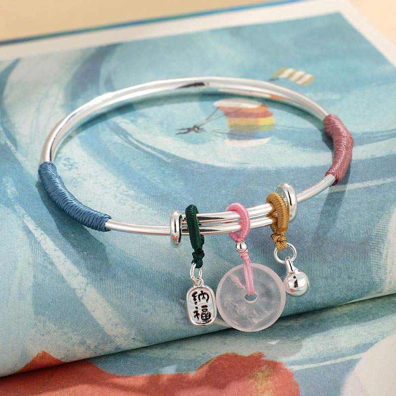 Braccialetto con fibbia della pace in cristallo rosa Buddha Stones Lucky Flower Love