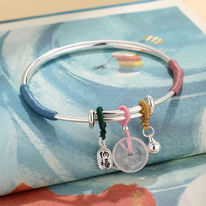 Braccialetto con fibbia della pace in cristallo rosa Buddha Stones Lucky Flower Love