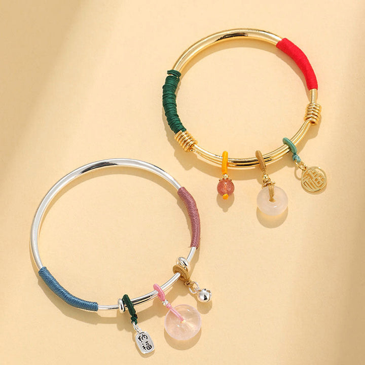 Braccialetto con fibbia della pace in cristallo rosa Buddha Stones Lucky Flower Love
