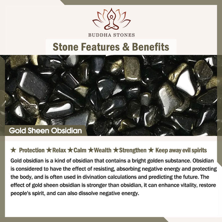 Braccialetto rinforzante in ossidiana nera e oro lucido Buddha Stones