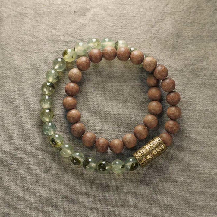 Braccialetto di purificazione in sandalo naturale con quarzo rutilato verde Buddha Stones