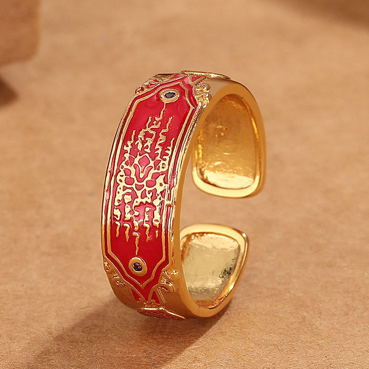 Anello di guarigione in rame con cinque scritture Buddha Stones