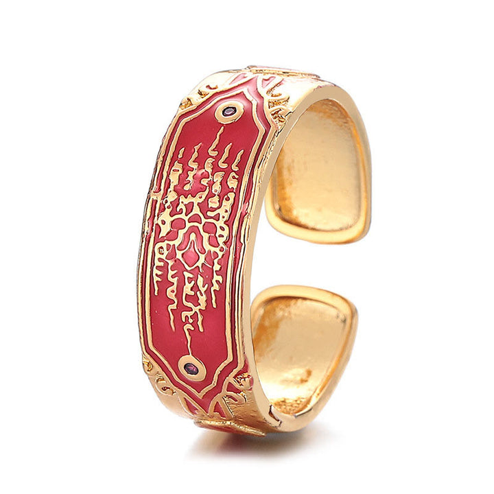 Anello di guarigione in rame con cinque scritture Buddha Stones