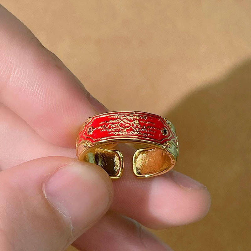 Anello di guarigione in rame con cinque scritture Buddha Stones