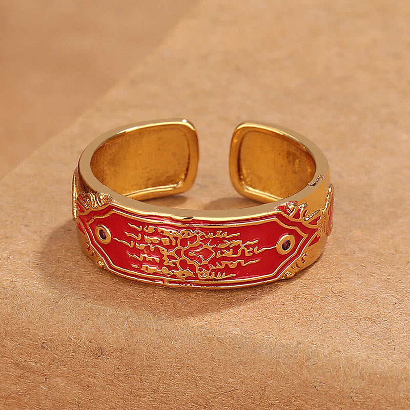 Anello di guarigione in rame con cinque scritture Buddha Stones