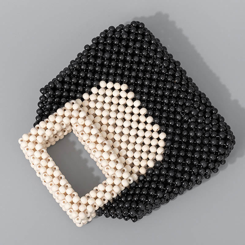 Borsa a mano quadrata con perline di legno intrecciate a mano Buddha Stones