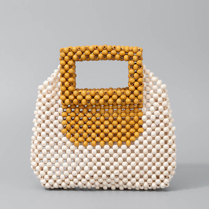 Borsa a mano quadrata con perline di legno intrecciate a mano Buddha Stones