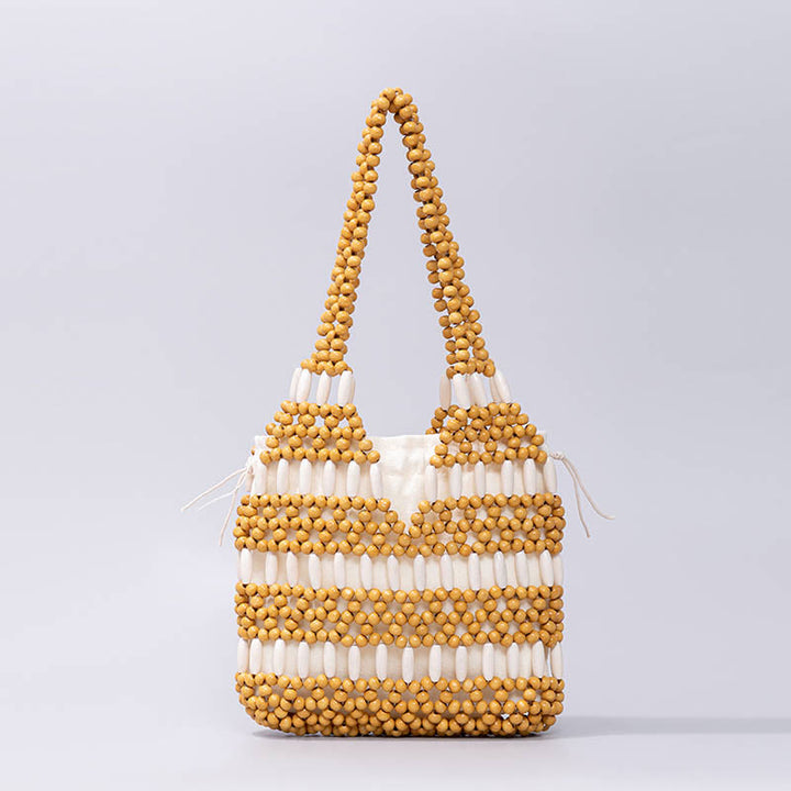Borsa a tracolla con perline di legno rotonde intrecciate a mano Buddha Stones