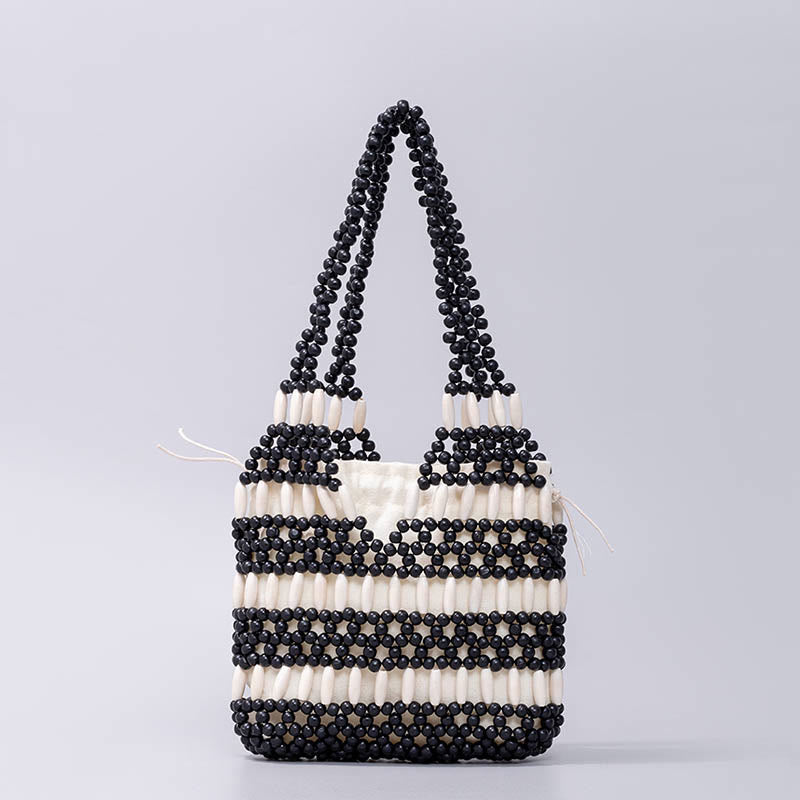 Borsa a tracolla con perline di legno rotonde intrecciate a mano Buddha Stones