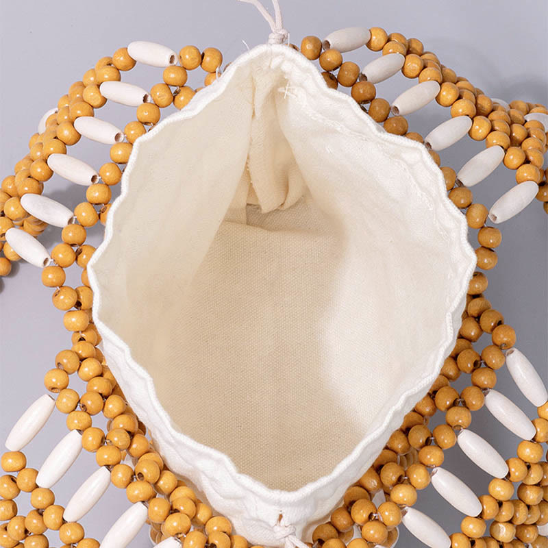 Borsa a tracolla con perline di legno rotonde intrecciate a mano Buddha Stones