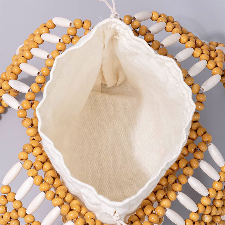 Borsa a tracolla con perline di legno rotonde intrecciate a mano Buddha Stones