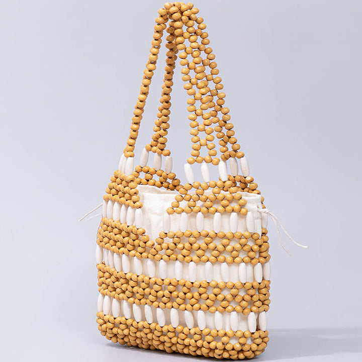Borsa a tracolla con perline di legno rotonde intrecciate a mano Buddha Stones