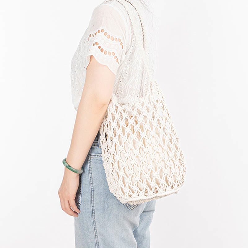 Buddha Stones Borsa a tracolla in filo di cotone intrecciato a mano