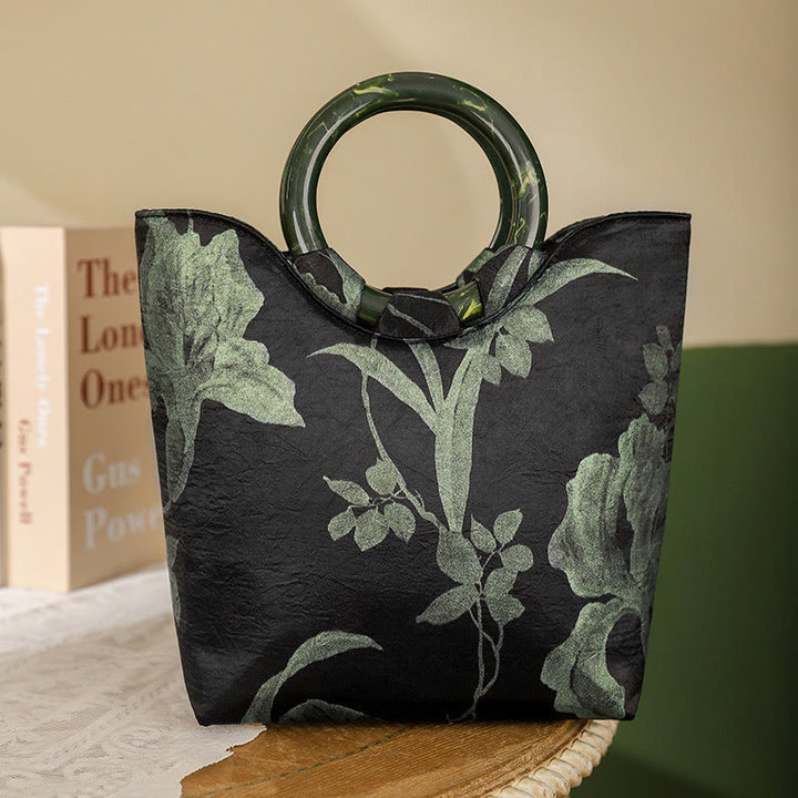 Borsa vintage con stampa Buddha Stones , orchidee nere e verdi - Orchidee verdi 20*8,5*23 cm - image 0