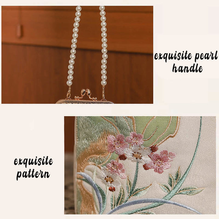 Borsa a tracolla con catena di perle e motivo a orchidea in pietra di montagna Buddha Stones