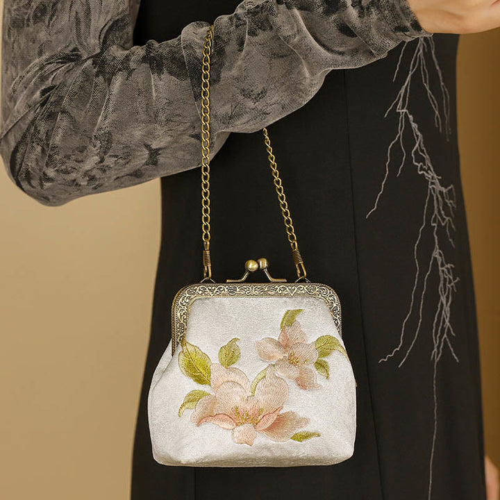 Borsa a mano con manico in metallo, Buddha Stones , orchidee