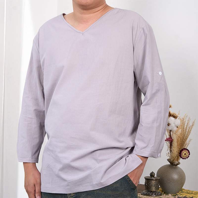 T-shirt da uomo a tre quarti con maniche a tinta unita e motivo Buddha Stones