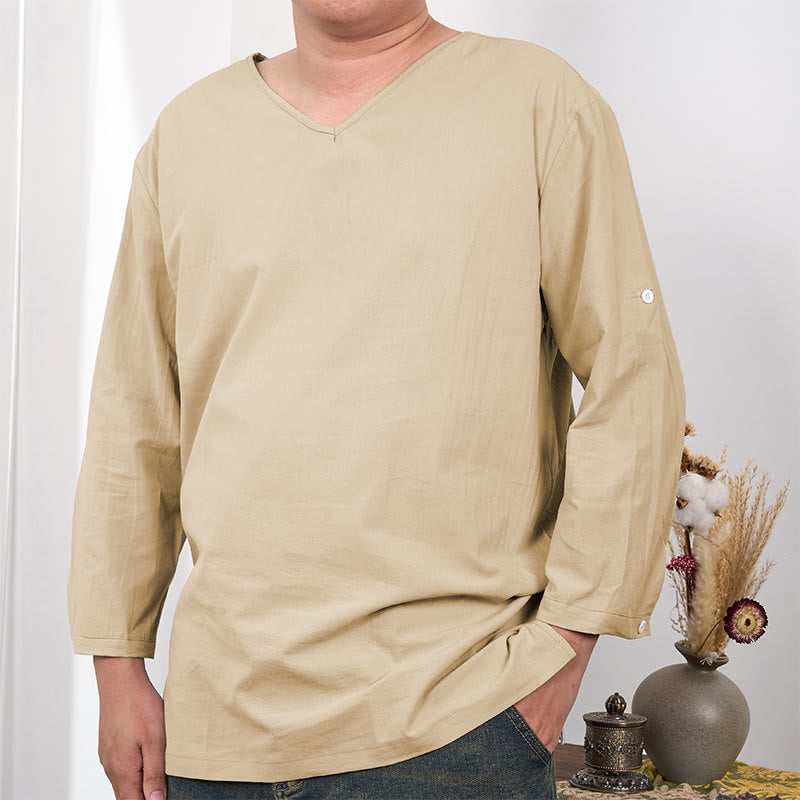 T-shirt da uomo a tre quarti con maniche a tinta unita e motivo Buddha Stones