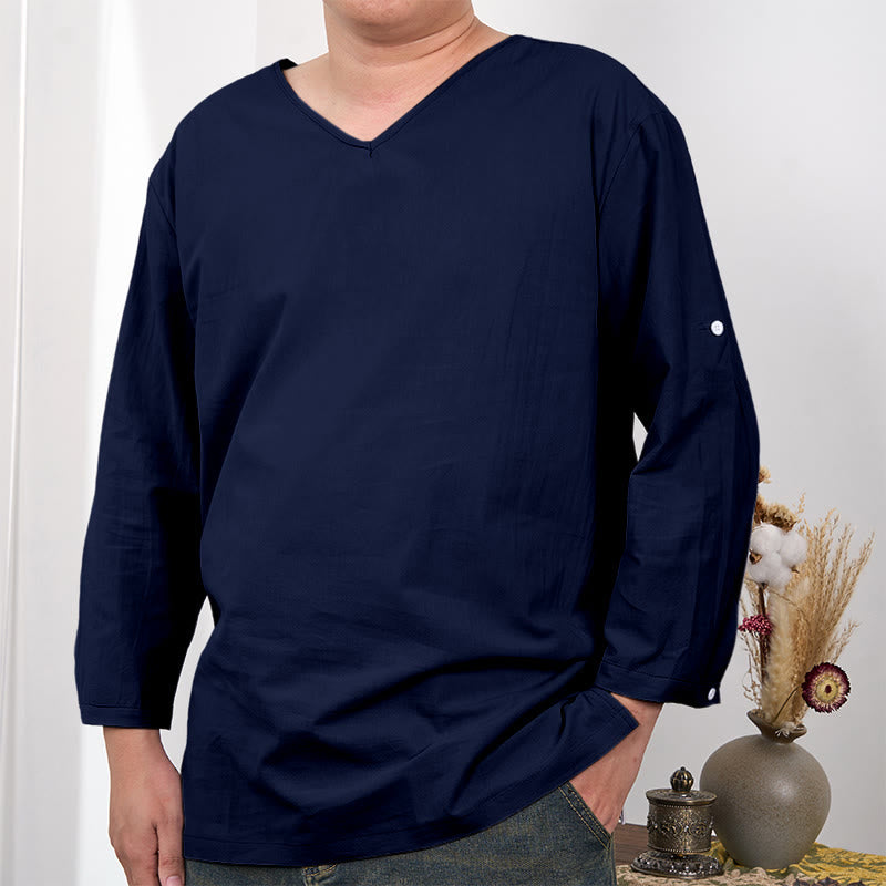 T-shirt da uomo a tre quarti con maniche a tinta unita e motivo Buddha Stones