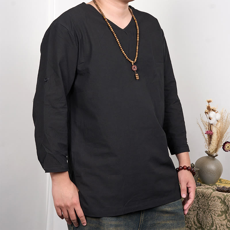 T-shirt da uomo a tre quarti con maniche a tinta unita e motivo Buddha Stones
