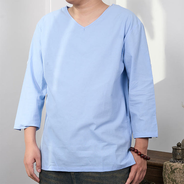 T-shirt da uomo a tre quarti con maniche a tinta unita e motivo Buddha Stones