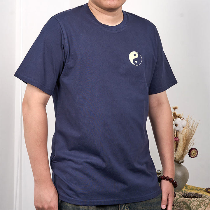 Buddha Stones Uomo Estate Girocollo Manica Corta Yin Yang Cotone T-Shirt - SteelBlue - US/UK/AU42, EU52 (3XL) - image 0