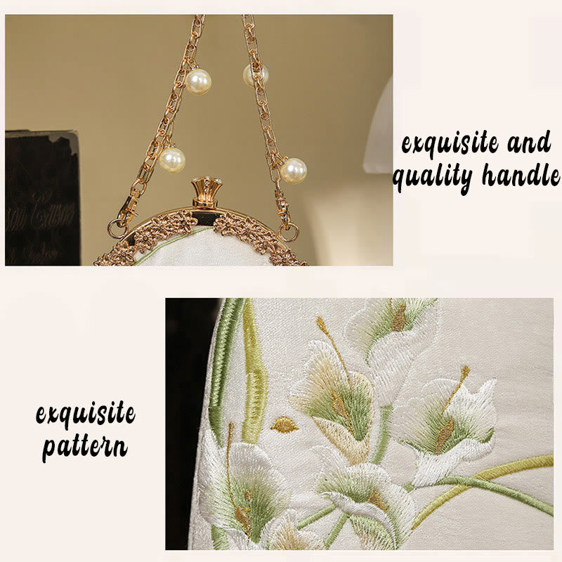 Borsa a tracolla con manico in metallo e ricamo Calla Buddha Stones