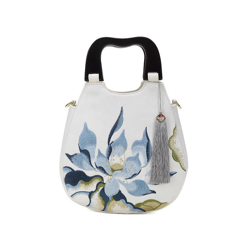 Borsa a tracolla con ricamo di loto Buddha Stones