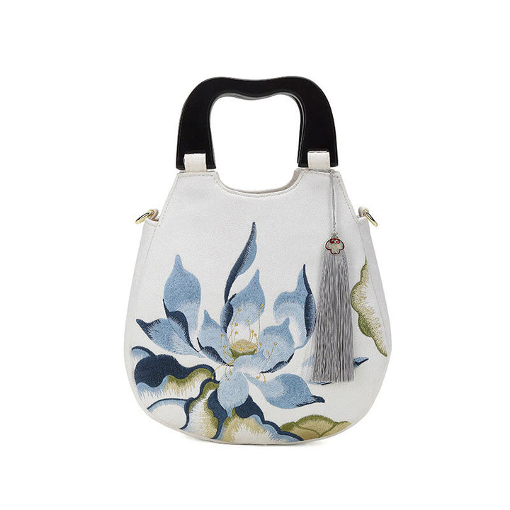 Borsa a tracolla con ricamo di loto Buddha Stones