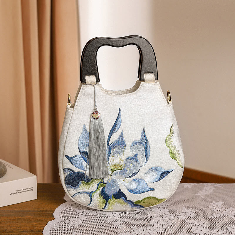 Borsa a tracolla con ricamo di loto Buddha Stones