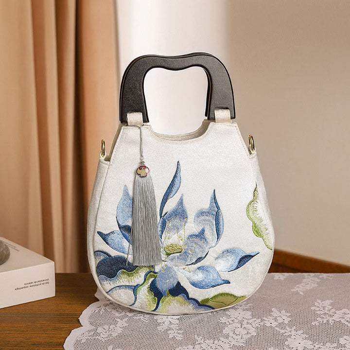 Borsa a tracolla con ricamo di loto Buddha Stones