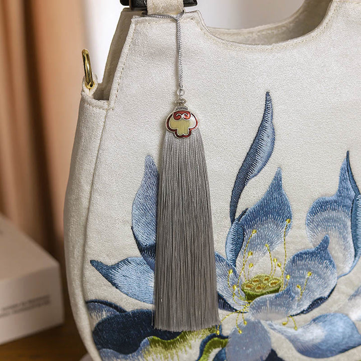 Borsa a tracolla con ricamo di loto Buddha Stones