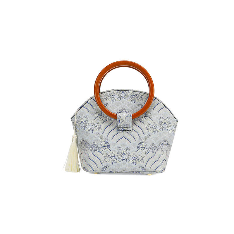 Borsa a mano con stampa a conchiglia di nuvole di buon auspicio Buddha Stones